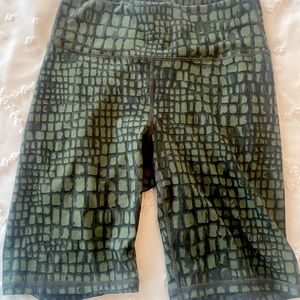 Fabletics biker shorts! Green crocodile print biker shorts.